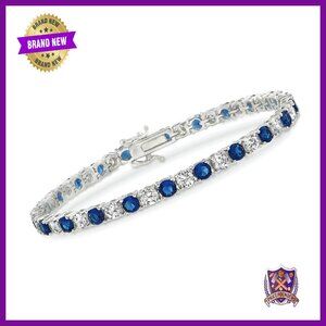 Sterling Silver Tennis Bracelet 7.5" Simulated Sapphire CZ